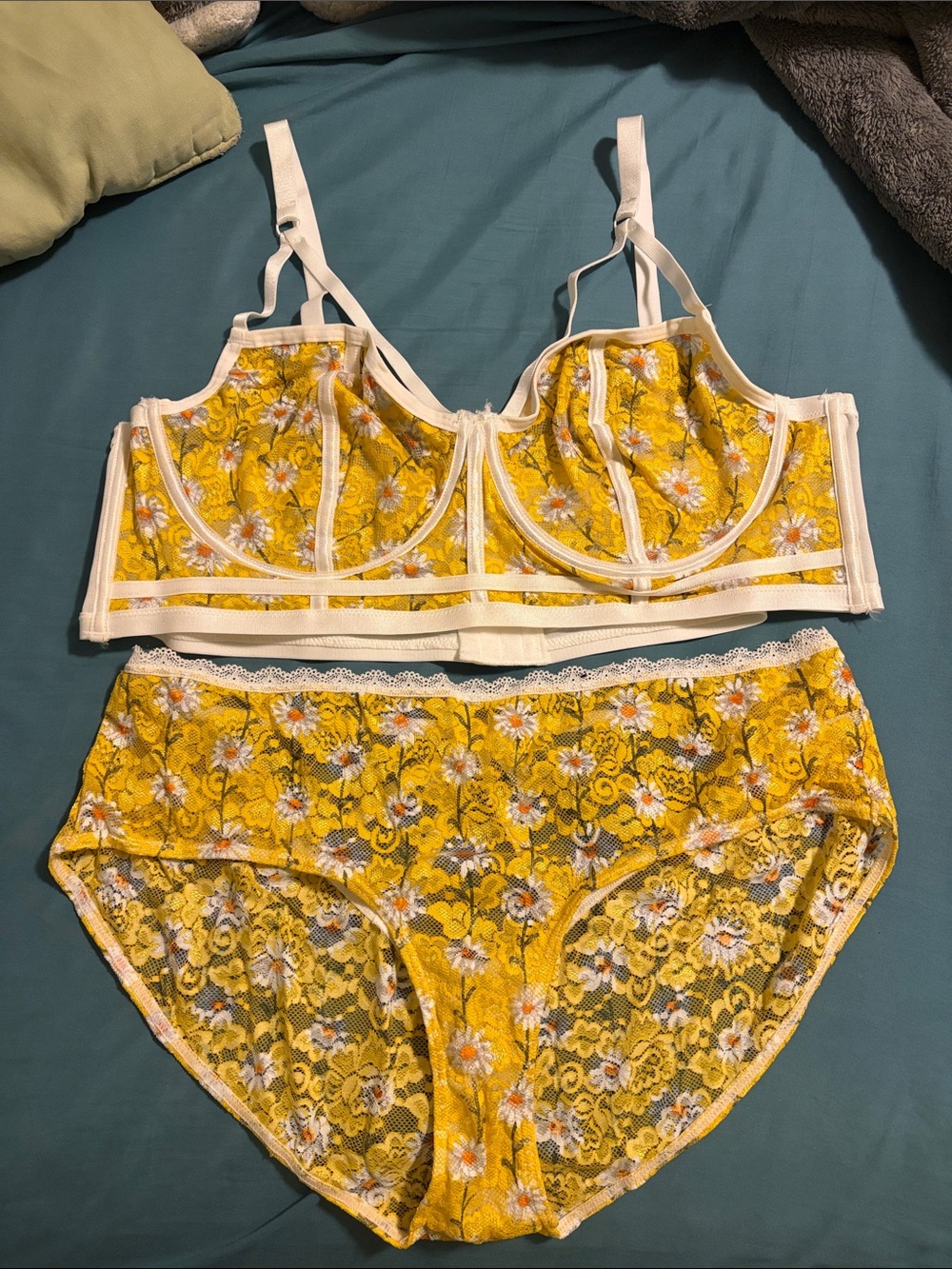 torrid Yellow Floral Lace Longline Bralette and Panty Set